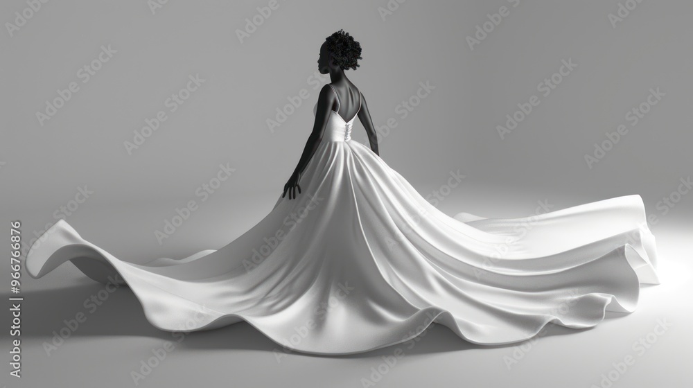 Woman in White Dress with Draped Skirt. Woman in White Dress with Draped Skirt.