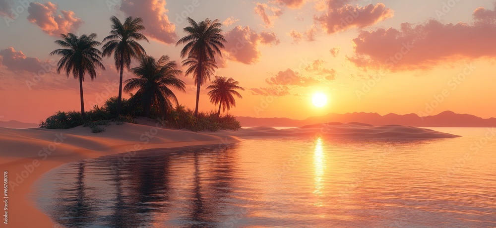 Sunset over a tropical island Sunset over a tropical island