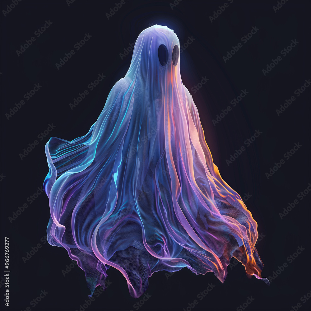 Ghost Draped in Flowing Fabric with Colorful Aura in Dark Art
Ghost Draped in Flowing Fabric with Colorful Aura in Dark Art