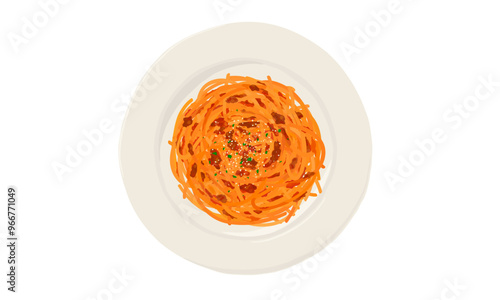 Spaghetti with meat sauce . Hand drawn vector illustration. Top view.	
