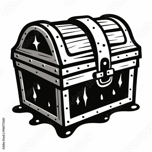 Digital Illustration of a Vintage Treasure Chest with Sparkling Details