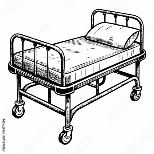 Vintage Hospital Bed Illustration  Medical Equipment in Retro Graphic Style