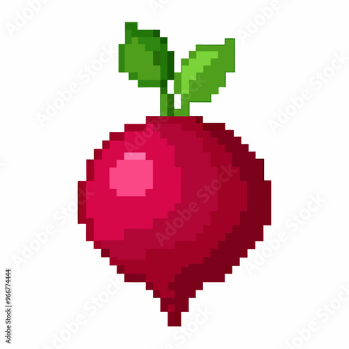 Pixel Art Beetroot with Leaves Retro Gaming Style Digital Illustration