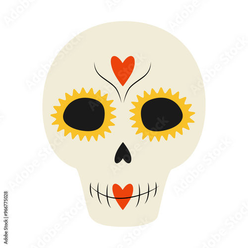 Sugar skull Decorative faces with hearts, lines and abstract flower around eyes. Mexican tradition