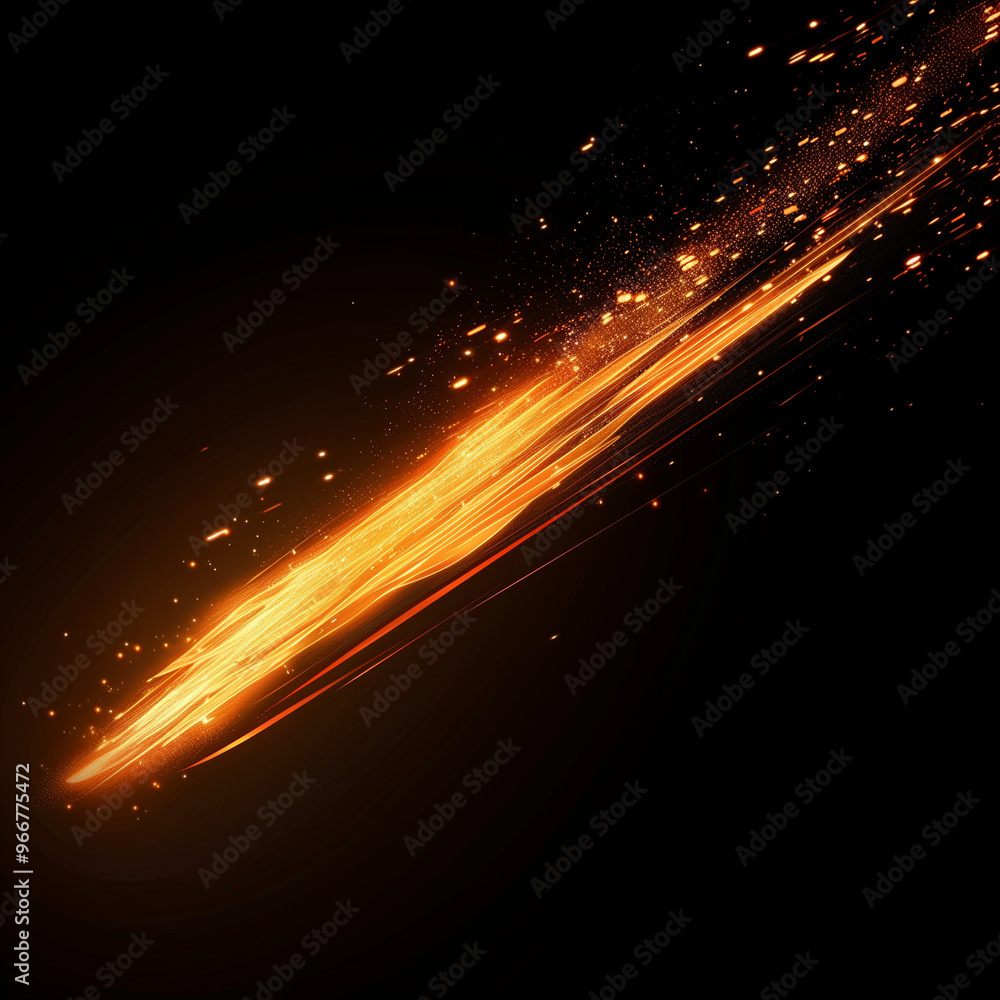 Obraz premium Glowing Fireball Trail with Sparks on Black Background 