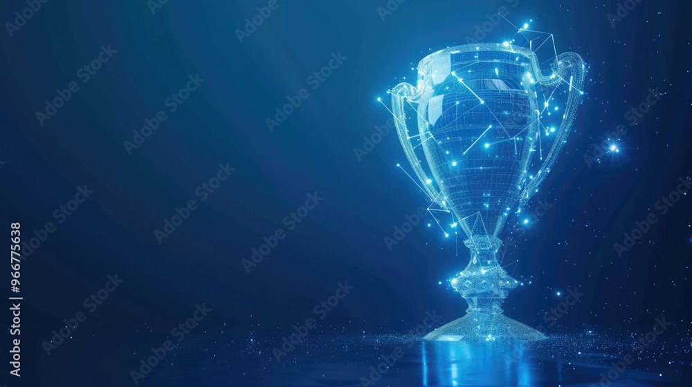 Hologram of a trophy cup on the blue background. Hologram of a trophy cup on the blue background.