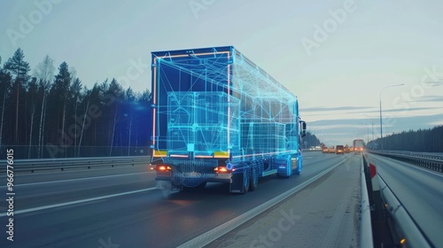 A truck controlled by artificial intelligence to transport goods over long distances.