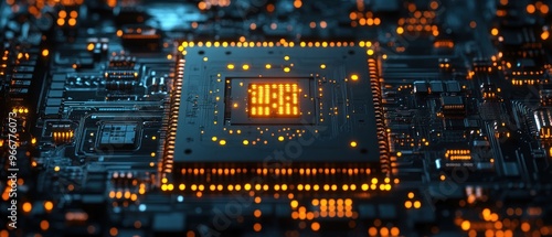 Illuminated Central Processing Unit on a Circuit Board photo