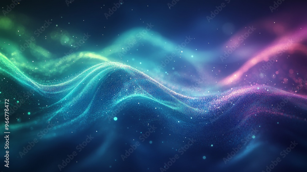 Obraz premium Abstract Blue and Pink Nebula with Glowing Particles