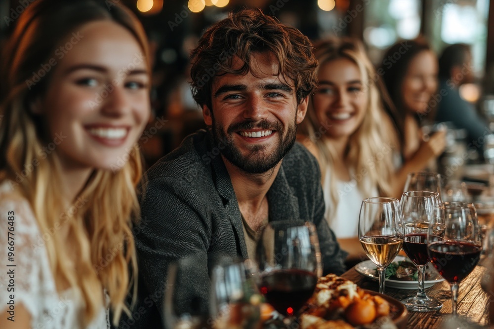 Happy Friends Enjoying Dinner and Wine Happy Friends Enjoying Dinner and Wine