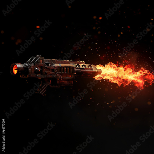 Futuristic Sci-Fi Gun Firing Fiery Beam 