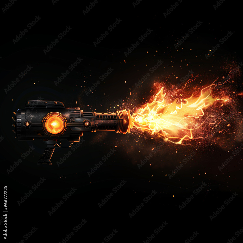 Sci-Fi Plasma Weapon Firing Flames with Sparks on Dark Background
Sci-Fi Plasma Weapon Firing Flames with Sparks on Dark Background