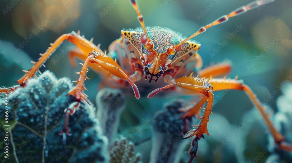 Fototapeta premium A vibrant close-up of a colorful insect with distinctive yellow and red patterns.