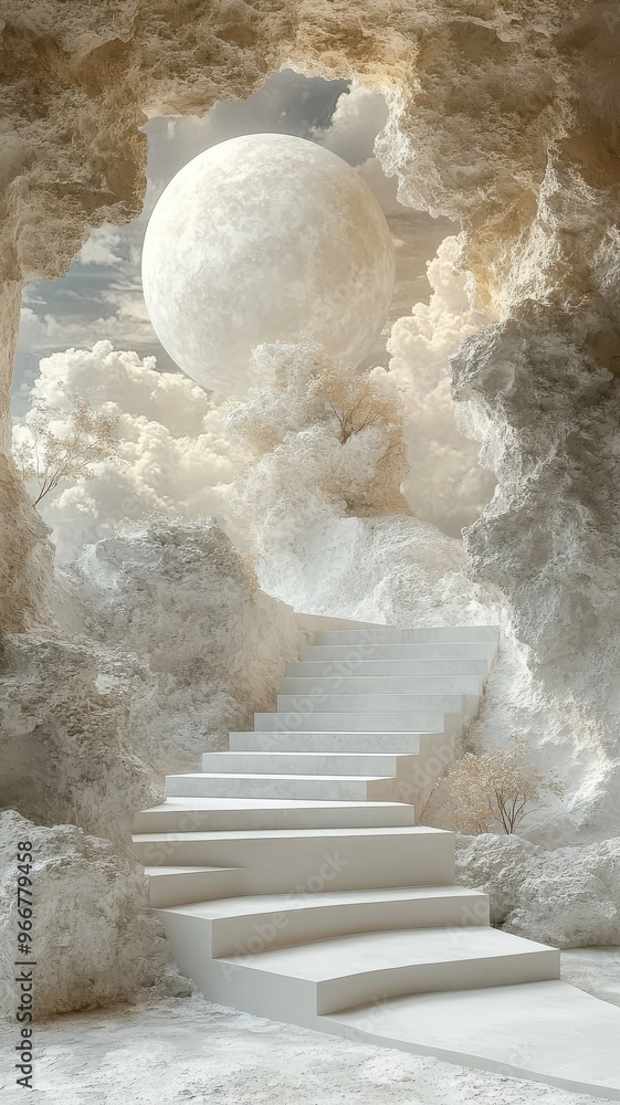 Obraz premium Fantastical white podium in surreal style with imaginative forms and dreamlike effects.