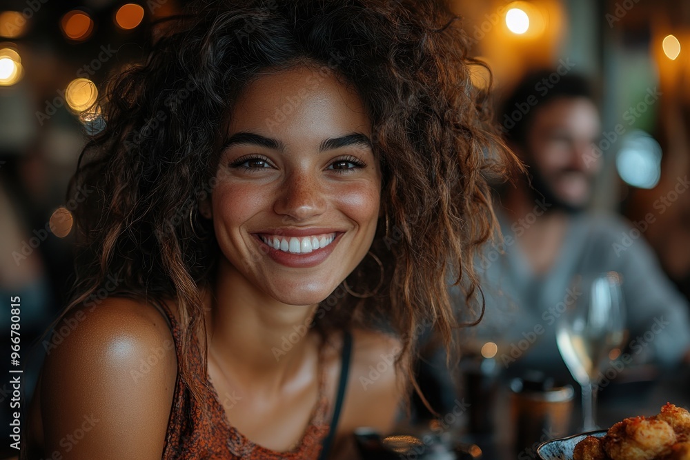 Smiling Woman in a Restaurant Smiling Woman in a Restaurant