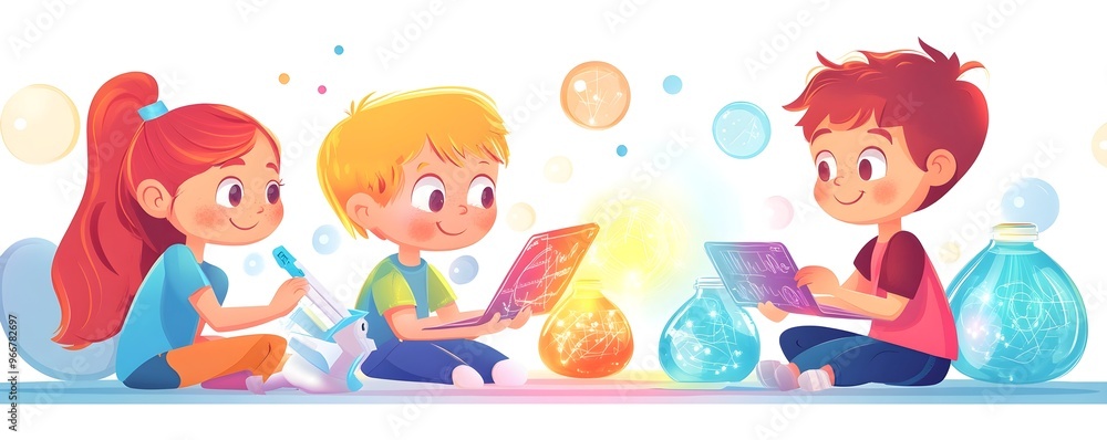 Kids Learning Technology, Innovation, Education Illustration Kids Learning Technology, Innovation, Education Illustration
