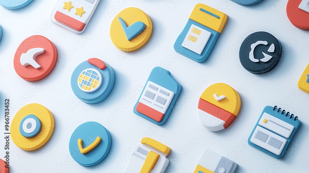Minimalistic icon set for a productivity app, featuring icons for different types of productivity tools like calendars, to-do lists, and reminders with a clean and organized look. Minimalistic icon set for a productivity app, featuring icons for different types of productivity tools like calendars, to-do lists, and reminders with a clean and organized look.