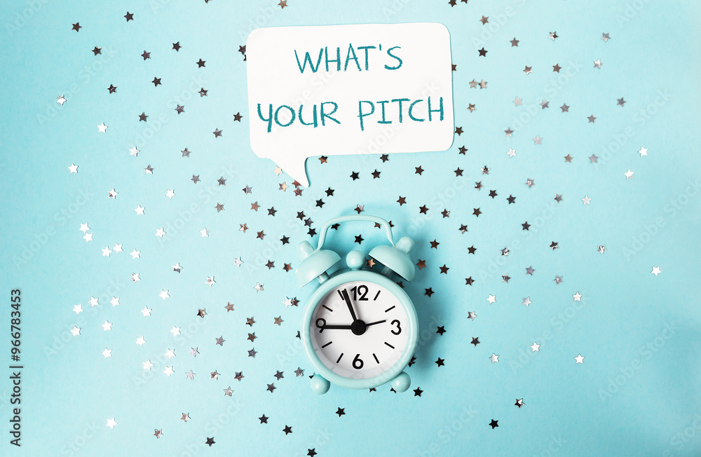 Fototapeta premium A clock with the words What's your pitch? written above it