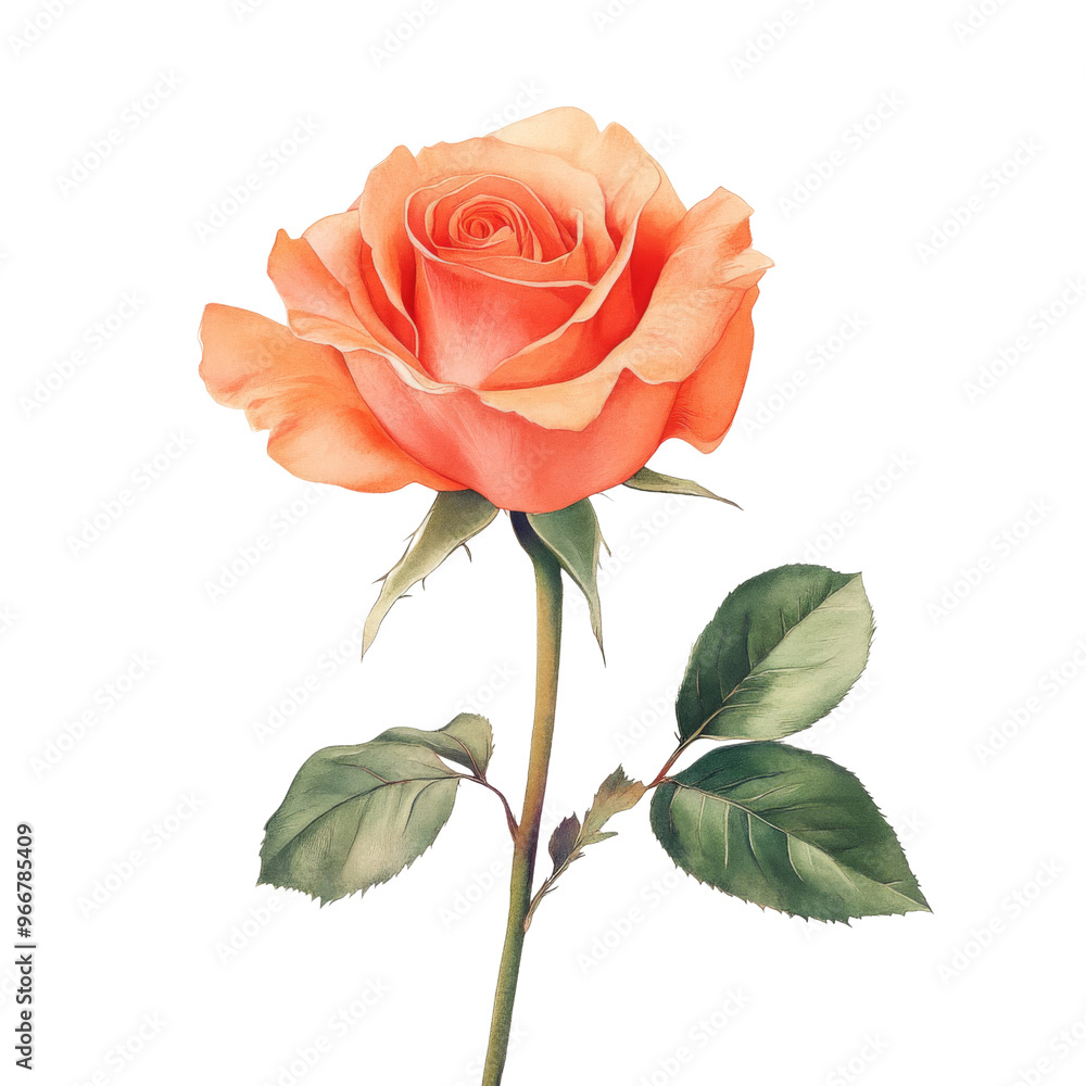 Obraz premium Beautiful orange rose flower on a delicate stem, perfect for enhancing any design or as a symbol of love and admiration.