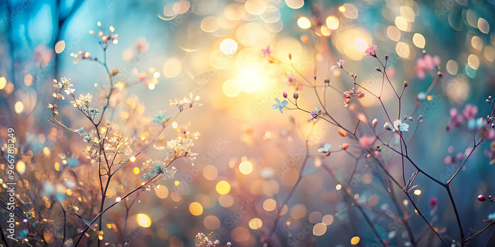 Golden Hour Bloom: A dreamy and ethereal image of delicate pink wildflowers bathed in the warm glow of the setting sun, with a soft, blurred background and bokeh effect. Golden Hour Bloom: A dreamy and ethereal image of delicate pink wildflowers bathed in the warm glow of the setting sun, with a soft, blurred background and bokeh effect.