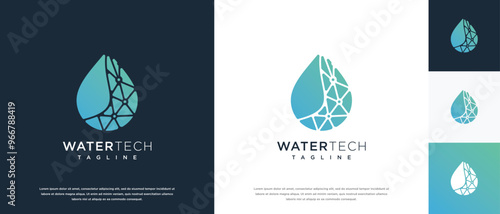 Water drop technology logo design vector concept. Water technology logo symbol icon
