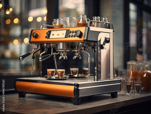 Eyecatching Front view of coffee machine with cup