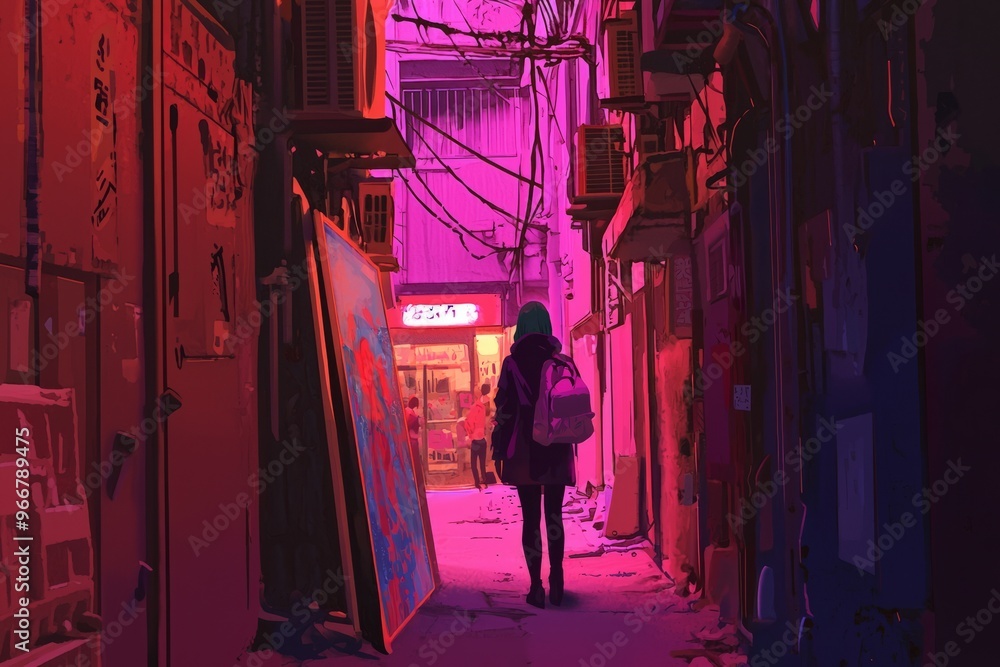 Alley with a food stall A figure enjoys a meal on a low stool cozy vibe, Generative AI Alley with a food stall A figure enjoys a meal on a low stool cozy vibe, Generative AI