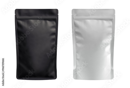 Coffee package. Foil bag mockup. Flour, tea paper pouch blank design. Black and white food product mock up. Front view. Generative AI.