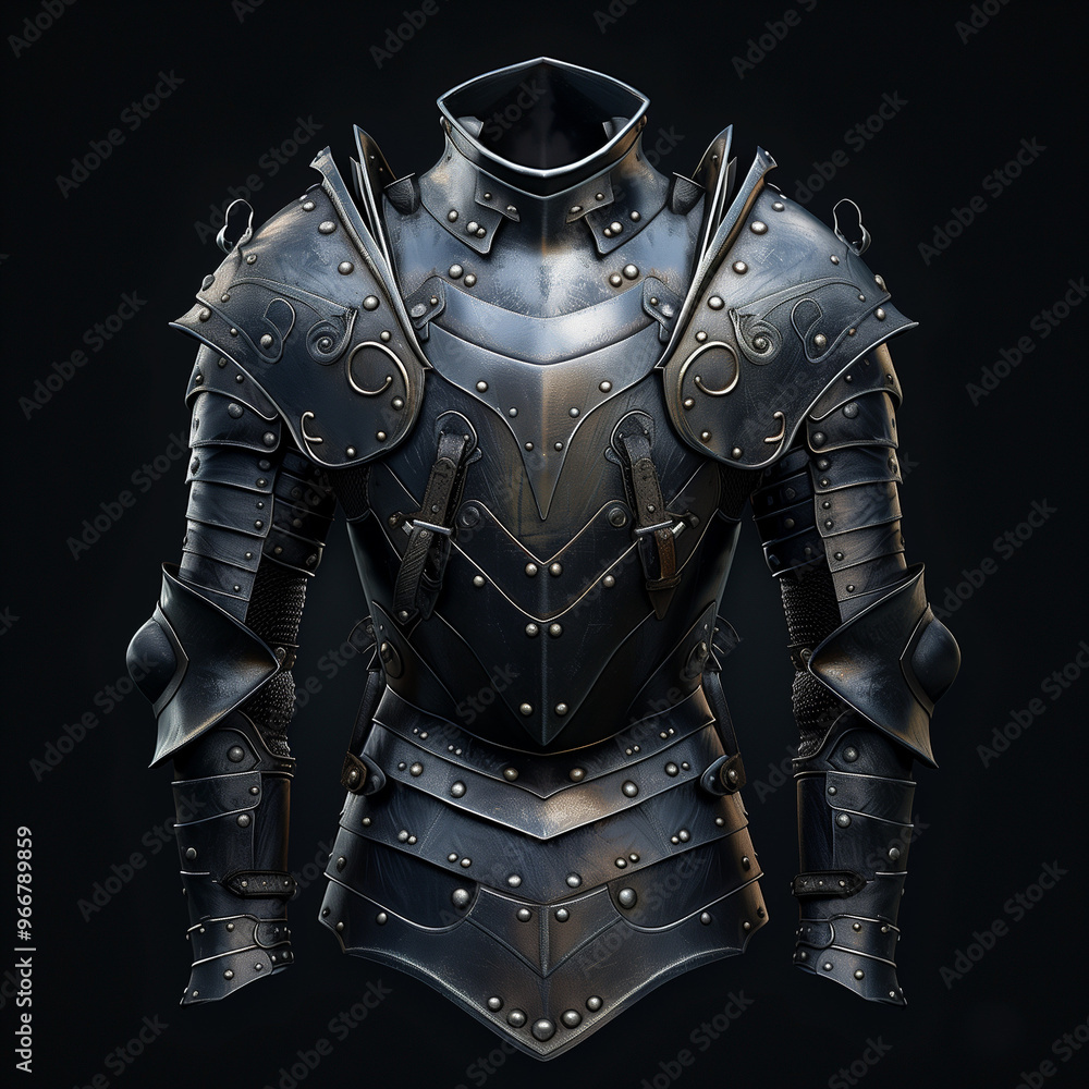Ornate medieval armor with engraved chestplate and articulated joints
Ornate medieval armor with engraved chestplate and articulated joints