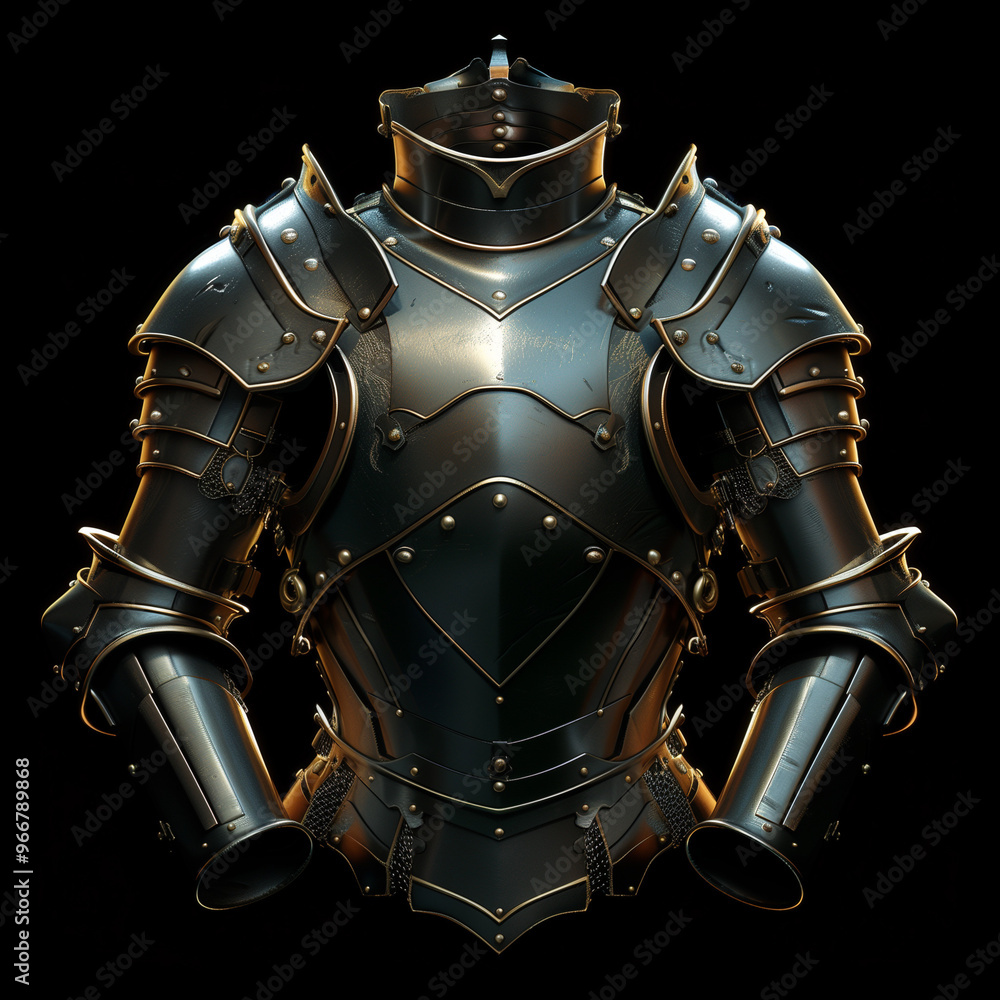 Decorative knight armor with gold accents and shoulder guards
Decorative knight armor with gold accents and shoulder guards