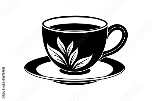 Cup of tea,coffee silhouette,line artnvector icon illustration on white background.