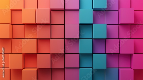 Colorful Abstract 3D Cubes Background with Gradient Shades of Orange, Pink, and Blue