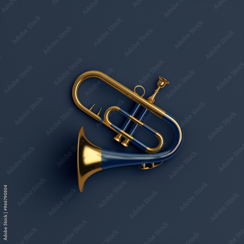 Obraz premium Golden brass bugle on dark background 