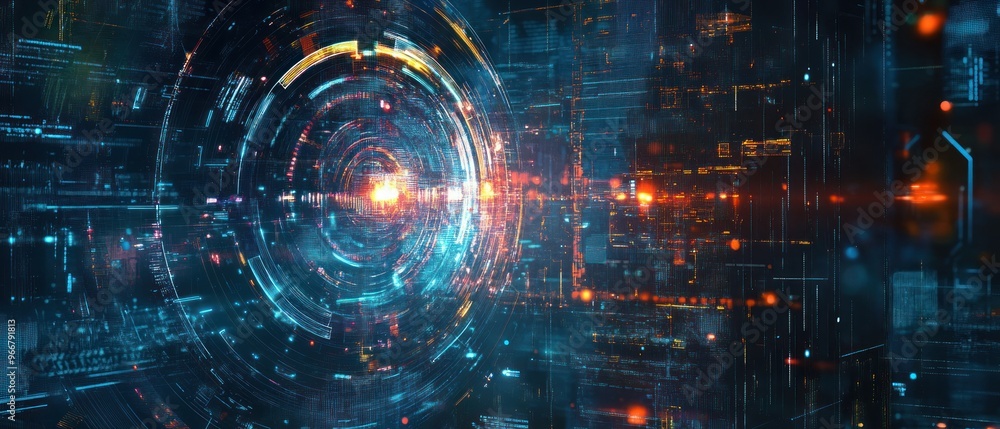 Obraz premium digital technology and cyber security concept for selling quantum computing hardware on plain background