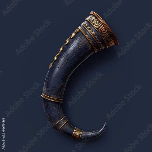 Decorative Ceremonial Horn with Gold Accents and Carved Details
 photo