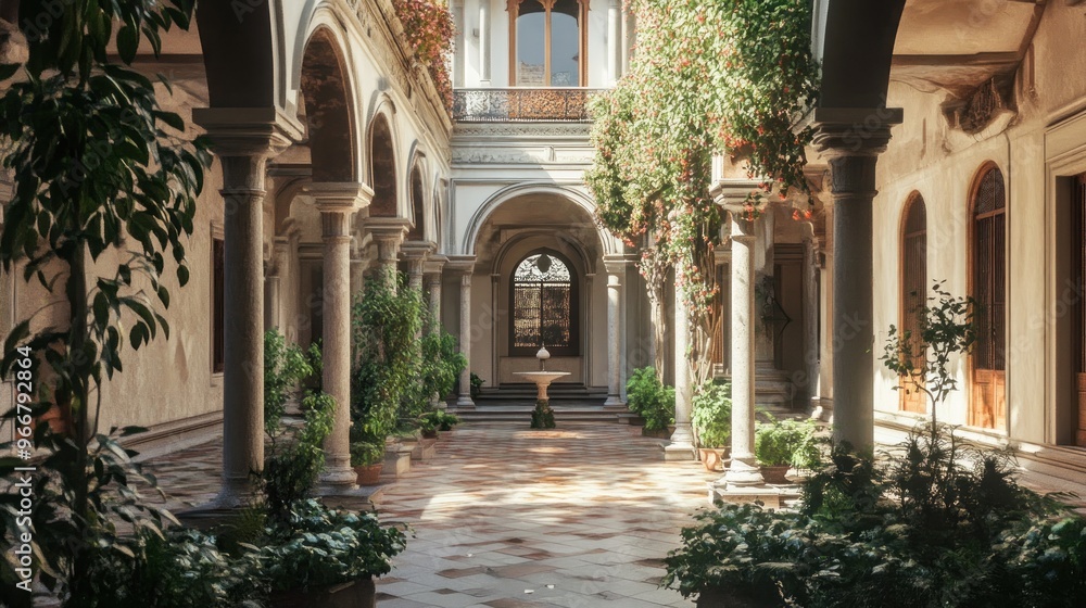 Fototapeta premium Serene Courtyard with Sunlight