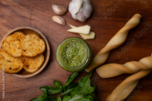 pesto sauce and ingredients