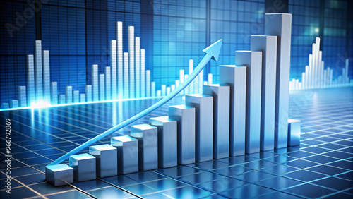 Wallpaper Mural 3D bar chart illustration of city skyline with upward arrow, representing business growth and market success Torontodigital.ca