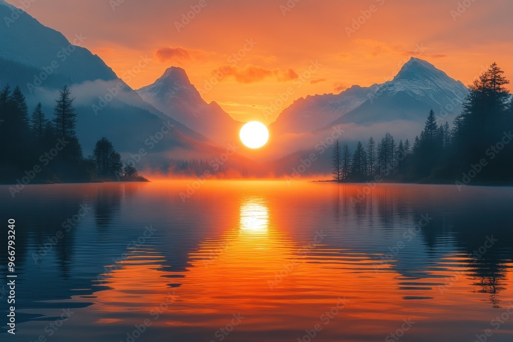 Sunrise Over a Mountain Lake Sunrise Over a Mountain Lake