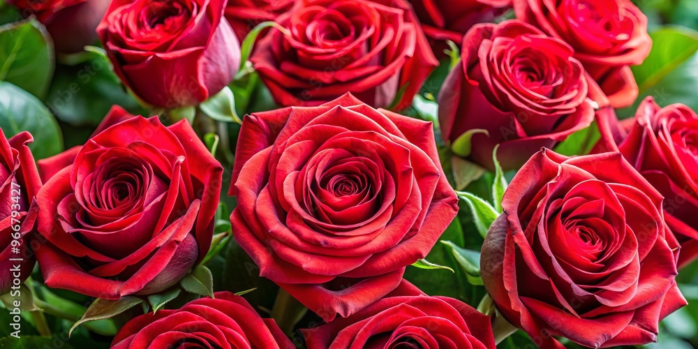 A bouquet of vibrant red roses features velvety petals and glossy leaves, with thorns adding a touch of A bouquet of vibrant red roses features velvety petals and glossy leaves, with thorns adding a touch of