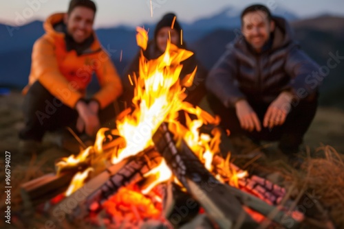 Friends sharing a laugh around a campfire, camping, storytelling, Bonding and warmth