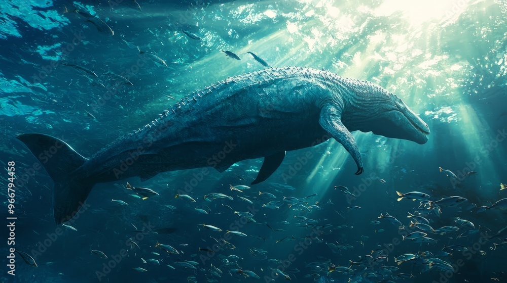 Underwater Monster with Fish and Sunbeams Underwater Monster with Fish and Sunbeams