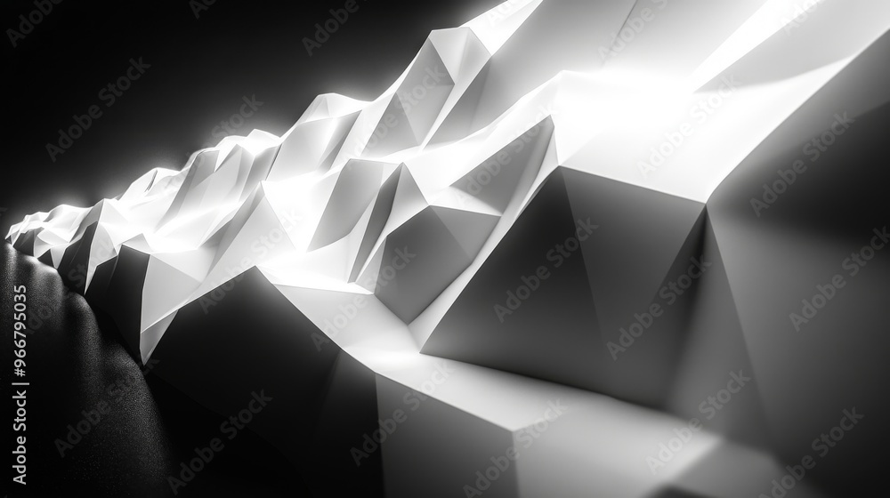 Fototapeta premium Abstract White Geometric Mountainous Landscape in Black and White