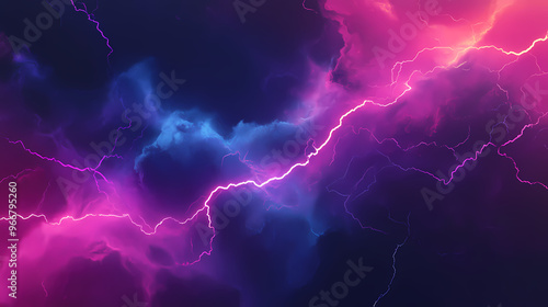 Colorful lightning flashing in the night sky