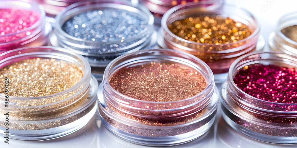 Sparkling Glitter Palette: A captivating array of shimmering glitter powders in a variety of colors, captured in close-up detail. Perfect for crafting, makeup Sparkling Glitter Palette: A captivating array of shimmering glitter powders in a variety of colors, captured in close-up detail. Perfect for crafting, makeup