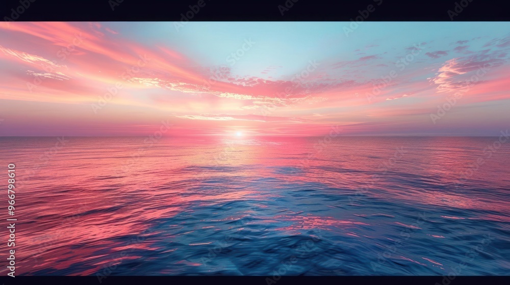 the stunning beauty of an ocean sunset. The sky transitions from a clear blue to a warm orange, the stunning beauty of an ocean sunset. The sky transitions from a clear blue to a warm orange,