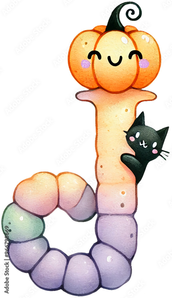 Fototapeta premium Whimsical Pumpkin and Cat-Themed Letter J with a Playful Twist