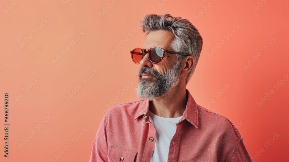 Fototapeta premium portrait of senior man with glasses on colorful background