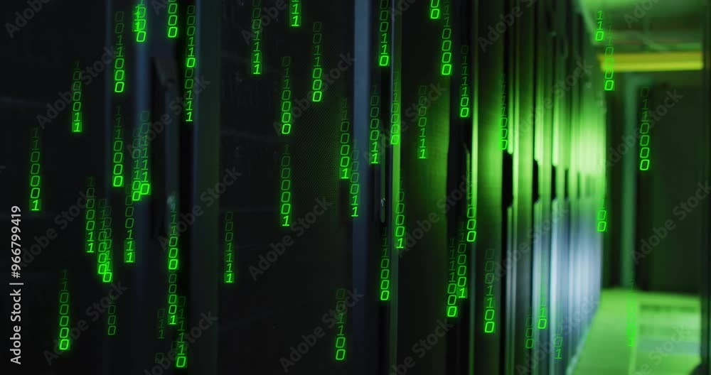 Animation of data processing over server room Animation of data processing over server room