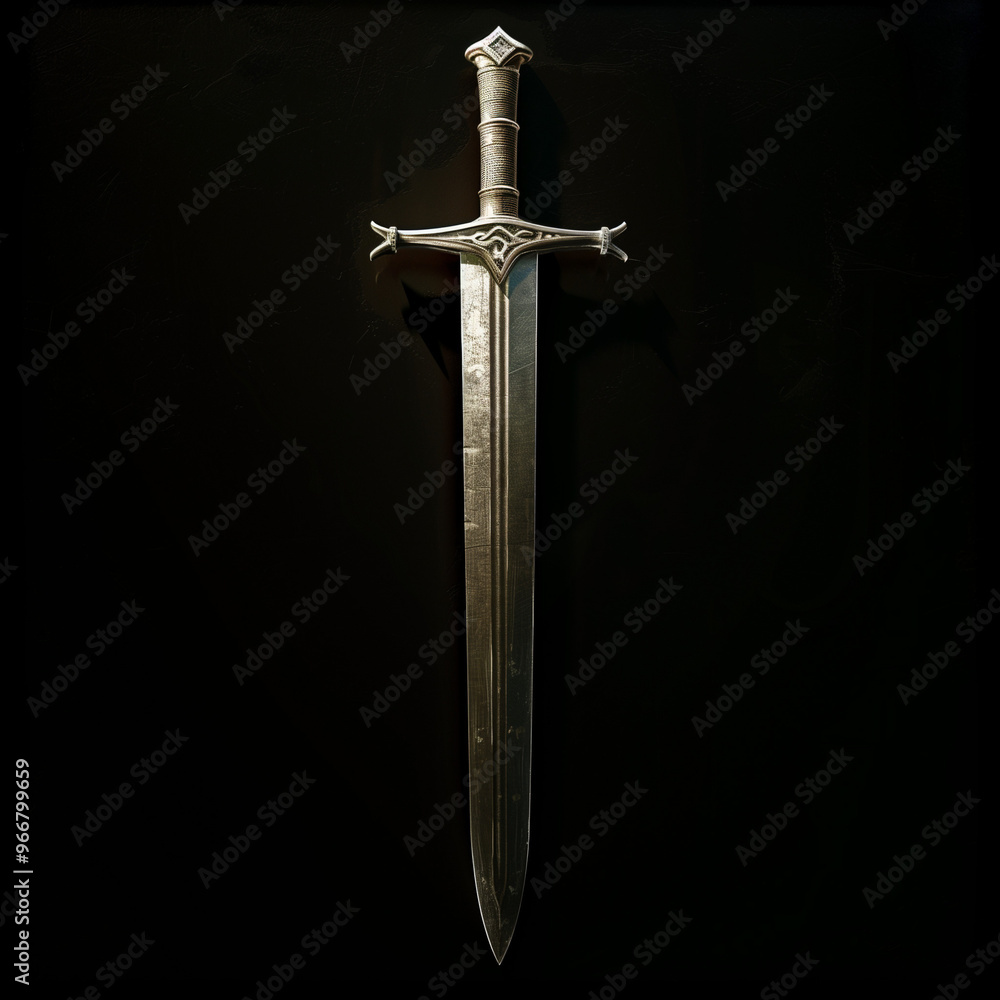 Medieval Sword with Ornate Hilt and Broad Blade on Dark Background
Medieval Sword with Ornate Hilt and Broad Blade on Dark Background